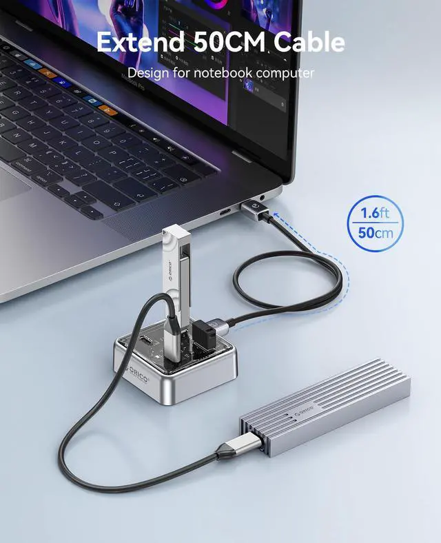 Alt view image 5 of 5 - ORICO 10Gbps USB-C Hub, 4-Port Zinc Alloy USB 3.2 Splitter with 2 USB-A & 2 USB-C Ports, High-Speed Data Extender for Laptops, PCs, Desktops, and More (1.64Ft)