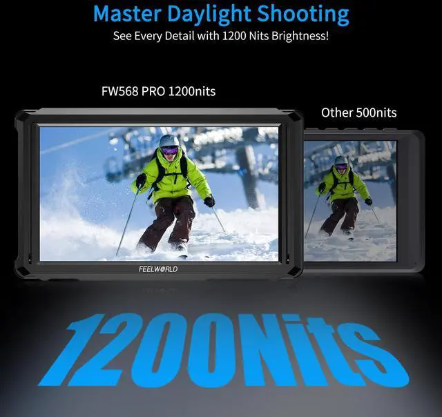 Alt view image 3 of 5 - FEELWORLD FW568 PRO 6 Inch 1200nit High Bright Camera DSLR Field Monitor Custom 3D LUT Camera Monitor 4K 60Hz HDMI in Out Waveform Monitoring Lightweight