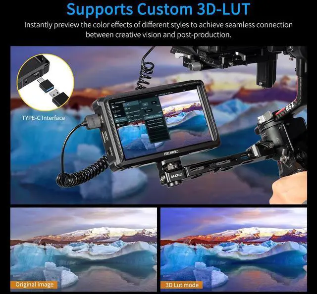 Alt view image 2 of 5 - FEELWORLD FW568 PRO 6 Inch 1200nit High Bright Camera DSLR Field Monitor Custom 3D LUT Camera Monitor 4K 60Hz HDMI in Out Waveform Monitoring Lightweight