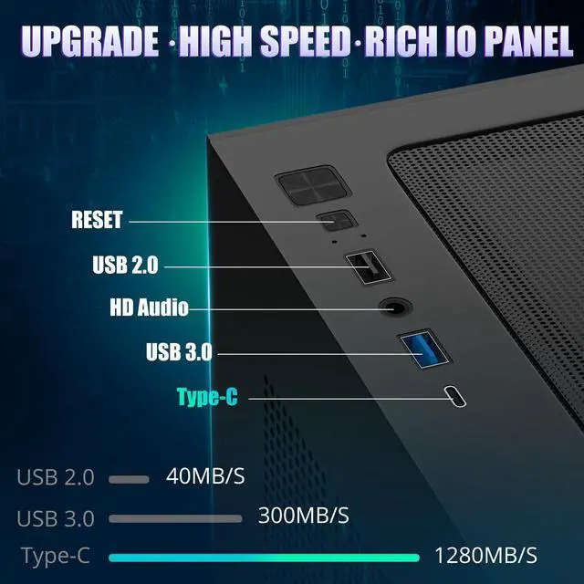 Alt view image 4 of 5 - Gaming PC Case, ATX Cpmputer CASE with 7 PWM ARGB Fans Pre-Installed,Type-C Full-View Dual Tempered Glass, Mid Tower Computer CASE Black, (H4)
