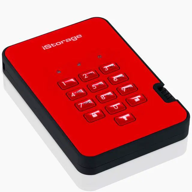 Alt view image 2 of 5 - iStorage diskAshur2 HDD 1TB Red | Secure portable hard drive | Password protected | Dust & water resistant | Hardware Encryption