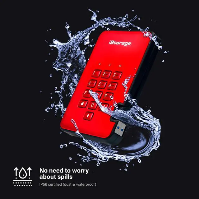 Alt view image 5 of 5 - iStorage diskAshur2 HDD 1TB Red | Secure portable hard drive | Password protected | Dust & water resistant | Hardware Encryption