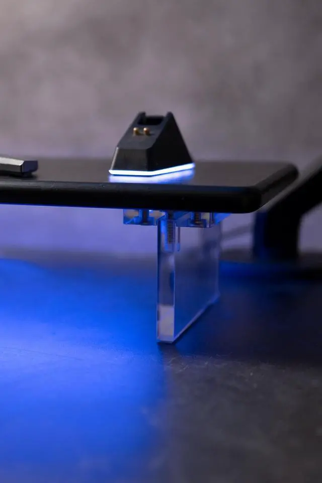 Alt view image 4 of 5 - ROCDEER Bamboo Monitor Stand Riser with RGB Lights,31.5 Inches Desktop Shelf with Acrylic Legs Supports for Desk, PC Computer Monitor, Laptops, Printer, Speakers (Black)