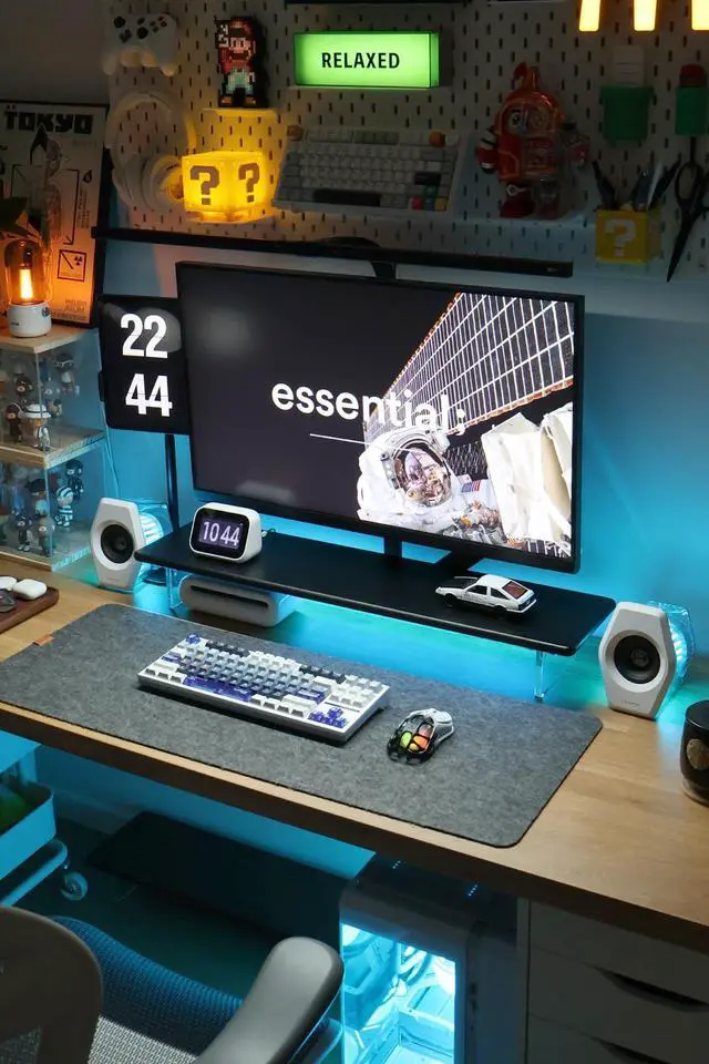 Alt view image 3 of 5 - ROCDEER Bamboo Monitor Stand Riser with RGB Lights,31.5 Inches Desktop Shelf with Acrylic Legs Supports for Desk, PC Computer Monitor, Laptops, Printer, Speakers (Black)