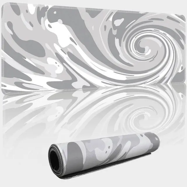 Main image of Fluid Pattern XXL Mouse Pad,Thicken Waterproof Grey White Swirl Large Gaming Mousepad with Stitched Edge, Aqua Swirl Mousepad,Non-Slip Base Ink Liquid Mouse Keyboard Mat 31.5X15.7X0.16in
