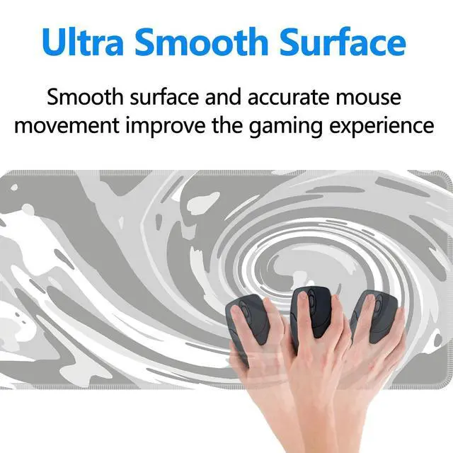 Alt view image 4 of 5 - Fluid Pattern XXL Mouse Pad,Thicken Waterproof Grey White Swirl Large Gaming Mousepad with Stitched Edge, Aqua Swirl Mousepad,Non-Slip Base Ink Liquid Mouse Keyboard Mat 31.5X15.7X0.16in
