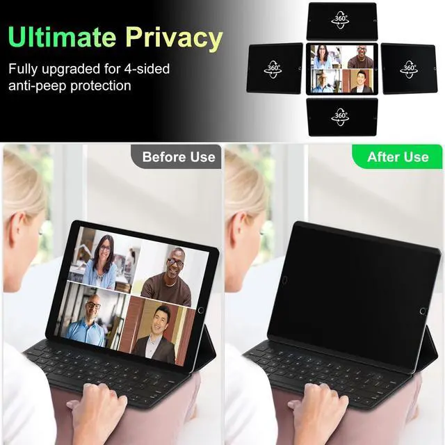 Alt view image 3 of 5 - LUSA DESIGN 360°Magnetic Privacy Screen for iPad 9th/8th/7th Generation (10.2Inch,2019/2020/2021), Removable Anti Blue Light Glare Spy Private Filter, High Sensitive Bubble-Free Screen Protector