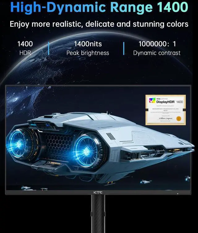 Alt view image 3 of 5 - KTC 27 Inch Mini LED Gaming Monitor - 1440P Monitor 2K, HDR1400, 180Hz, Adaptive Sync, 148% sRGB, HDMI 2.0 x 2, DisplayPort 1.4 x 1, Monitors Gamer with Height Angles Adjustable