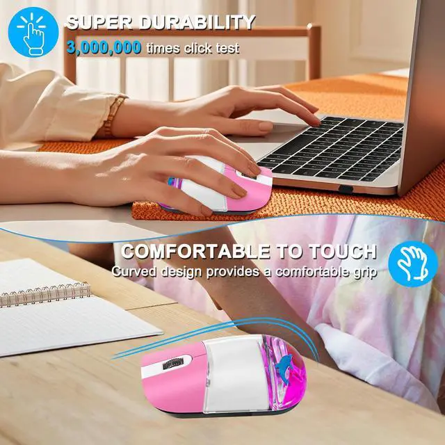 Alt view image 4 of 5 - Wireless Mouse with Liquid Water Section & Floater Animal Portable Retro Silent Cute Aqua Mouse with USB Receiver Lightweight 1000DPI Optical Clear Water Mice for Laptop PC Computer (Pink, Dolphin)