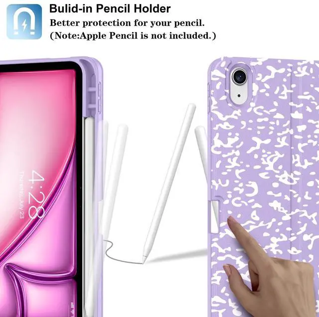 Alt view image 2 of 5 - Supveco Keyboard Case for iPad Air 11 Inch (M3 2025,M2 2024),iPad Air 5th/4th Generation with Pencil Holder-7 Colors Backlit Wireless Detachable Folio Keyboard Cover with Soft TPU Back-Lilac