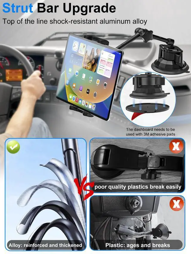 Alt view image 2 of 5 - Kolasels Tablet Holder Mount for Car - Anti-Shake Dashboard Windshield Sunroof Stand for Truck/Car/Pickup/Van, Heavy Duty Metal Tablet Mount for 4-12.9" iPad Pro Air Mini, Z Fold, iPhone