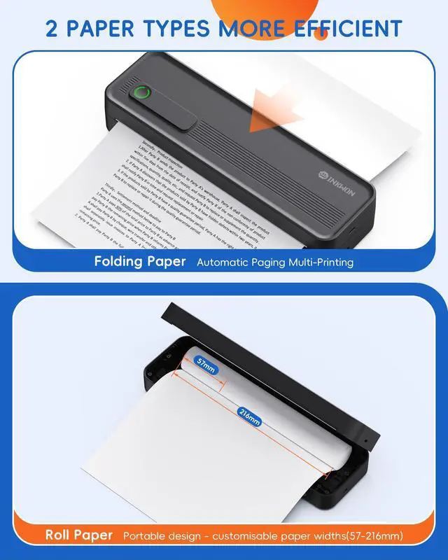 Alt view image 3 of 5 - InkWon A41 Bluetooth Thermal Printer, Portable Inkless Printer for Travel Supports 8.5 x 11 Inch Paper, Small Mobile Printing Device Ideal for Office, School, Home