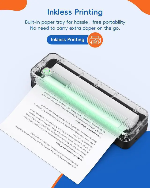 Alt view image 2 of 5 - InkWon A41 Bluetooth Thermal Printer, Portable Inkless Printer for Travel Supports 8.5 x 11 Inch Paper, Small Mobile Printing Device Ideal for Office, School, Home