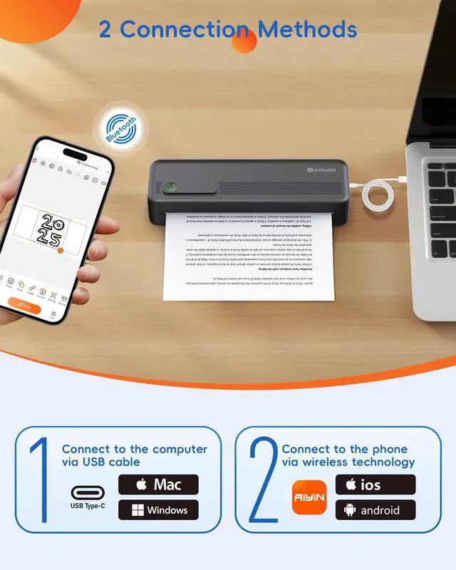 Alt view image 4 of 5 - InkWon A41 Bluetooth Thermal Printer, Portable Inkless Printer for Travel Supports 8.5 x 11 Inch Paper, Small Mobile Printing Device Ideal for Office, School, Home