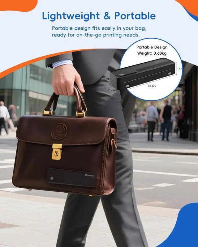 Alt view image 5 of 5 - InkWon A41 Bluetooth Thermal Printer, Portable Inkless Printer for Travel Supports 8.5 x 11 Inch Paper, Small Mobile Printing Device Ideal for Office, School, Home