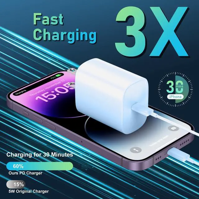 Alt view image 2 of 5 - Phone 14 13 12 11 Fast Charger,3FT Long Fast Charging Lightning Cable with 20W USB C Charger Block for Phone 14/14 Pro Max/13/13 Pro Max/12/12 Pro Max/11/11Pro/XS/Max/XR/X,Pad,Blue