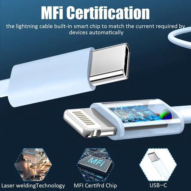 Alt view image 3 of 5 - Phone 14 13 12 11 Fast Charger,3FT Long Fast Charging Lightning Cable with 20W USB C Charger Block for Phone 14/14 Pro Max/13/13 Pro Max/12/12 Pro Max/11/11Pro/XS/Max/XR/X,Pad,Blue