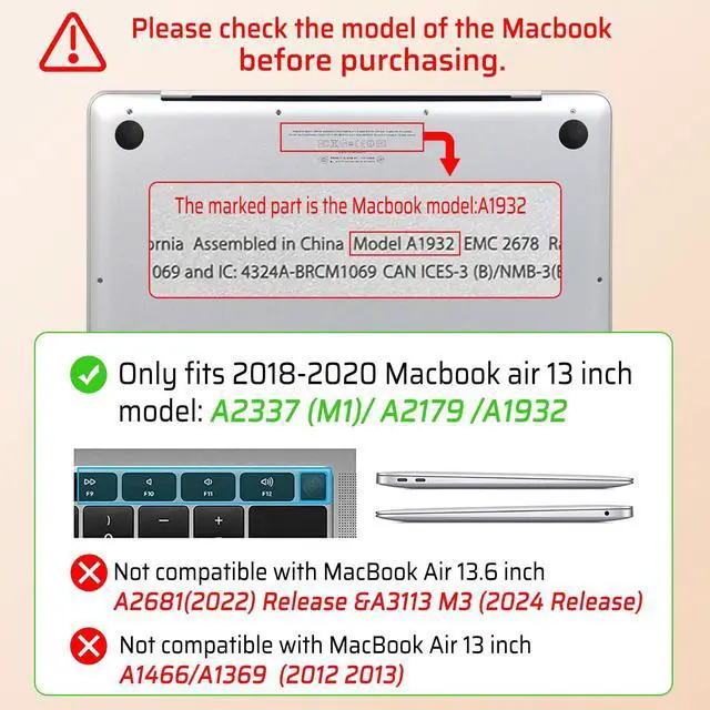 Alt view image 3 of 5 - Seorsok Compatible with MacBook Air 13 Inch Case 2022 2021 2020-2018 Release A1932 A2179 M1 A2337 Touch ID,Cute Black Ribbon Bow and Little Star Plastic Hard Case&Transparent Keyboard Cover,Khaki