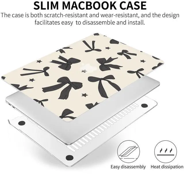 Alt view image 5 of 5 - Seorsok Compatible with MacBook Air 13 Inch Case 2022 2021 2020-2018 Release A1932 A2179 M1 A2337 Touch ID,Cute Black Ribbon Bow and Little Star Plastic Hard Case&Transparent Keyboard Cover,Khaki