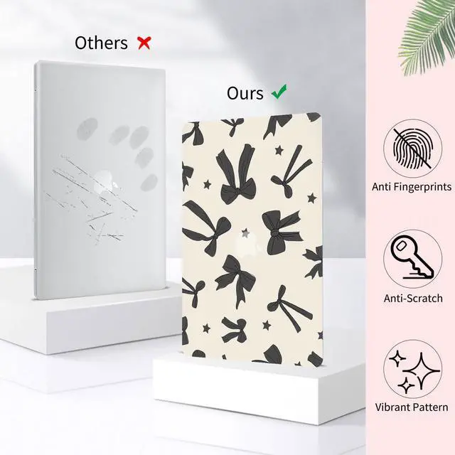 Alt view image 4 of 5 - Seorsok Compatible with MacBook Air 13 Inch Case 2022 2021 2020-2018 Release A1932 A2179 M1 A2337 Touch ID,Cute Black Ribbon Bow and Little Star Plastic Hard Case&Transparent Keyboard Cover,Khaki