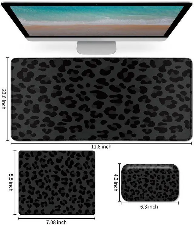 Alt view image 2 of 5 - Mouse Pad Desk Mat Ergonomic Wrist Support Pad Set,Mouse Wrist Rest Keyboard Pad with Stitched Edges and Non Slip Base-Black Leopard Panther Cheetah Print