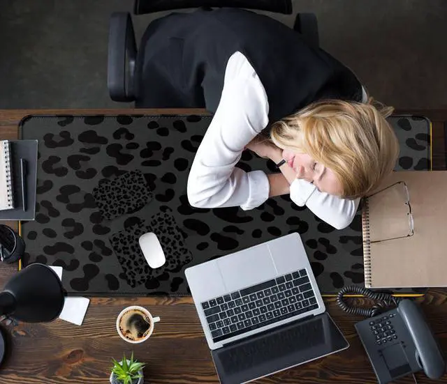 Alt view image 5 of 5 - Mouse Pad Desk Mat Ergonomic Wrist Support Pad Set,Mouse Wrist Rest Keyboard Pad with Stitched Edges and Non Slip Base-Black Leopard Panther Cheetah Print