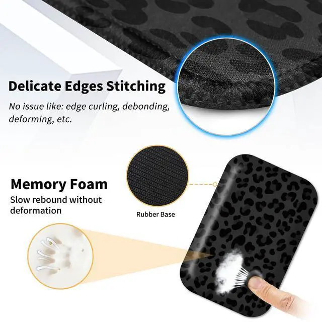Alt view image 4 of 5 - Mouse Pad Desk Mat Ergonomic Wrist Support Pad Set,Mouse Wrist Rest Keyboard Pad with Stitched Edges and Non Slip Base-Black Leopard Panther Cheetah Print