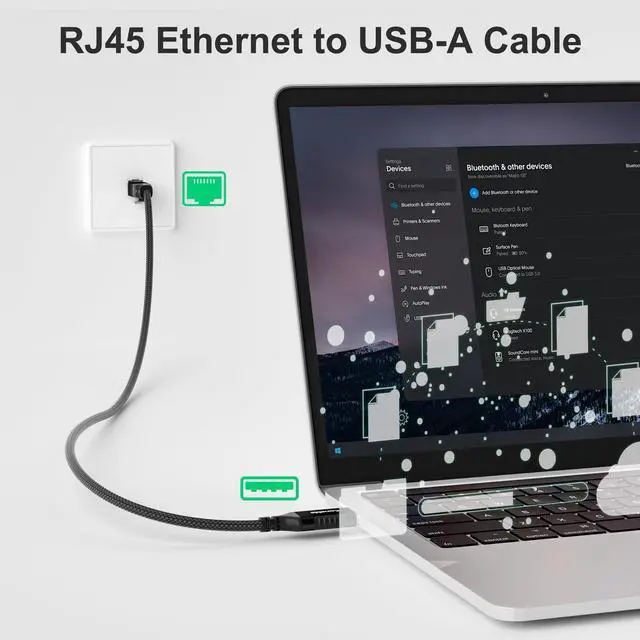 Alt view image 3 of 5 - USB to Ethernet Cable 10 FT, USB 3.0 Type A to RJ45 Cable, USB to Network Internet LAN Adapter, Gigabit, Directly Connected, Aluminum, Braided, Compatible with Laptop, PC, Switch and More