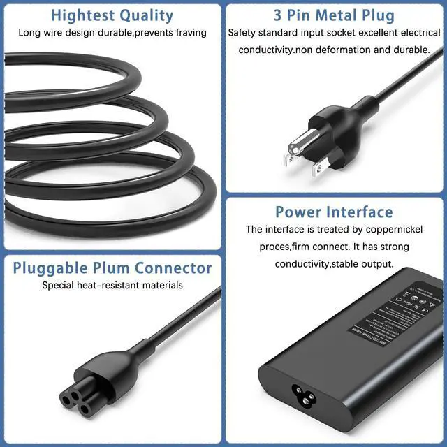 Alt view image 2 of 5 - 90W 65W USB C Laptop Charger Compatible with Dell XPS 13 9365 9360 9370 Latitude7420 7320 7390 Latitude 3400,3500, 5289,5300 2in1 Laptops Charger Include Fast Power Cord