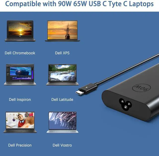 Alt view image 3 of 5 - 90W 65W USB C Laptop Charger Compatible with Dell XPS 13 9365 9360 9370 Latitude7420 7320 7390 Latitude 3400,3500, 5289,5300 2in1 Laptops Charger Include Fast Power Cord