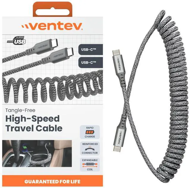 Alt view image 2 of 5 - Ventev Helix 3ft Expandable USB C to USB C Cable | Fast Charging Cable for iPhone 17, Pro, Pro Max, Air, iPhones 16-12 MacBook, iPad Pro, Pixel 9, Samsung S25 | No Tangle Cord for Fast Charger