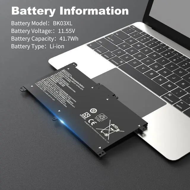 Alt view image 2 of 5 - BK03XL Laptop Battery for Hp Pavilion X360 14M-BA114DX 14-BA253CL 14M-BA011DX 14-BA0XX 14-BA125CL 14M-BA013DX 14-BA175NR 14M-BA011DX 14M-BA0XX 14M-BA015DX 14M-BA1XX 14-BA1XX 916811-855 916366-421