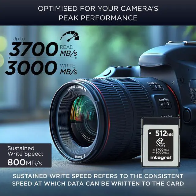 Alt view image 3 of 5 - Integral Studio Grade CFexpress 4.0 Type B 512GB Memory Card - 3700MB/s Read, 3000MB/s Write, 800MB/s Continuous Write - for Advanced Film Cameras and DSLR Cameras