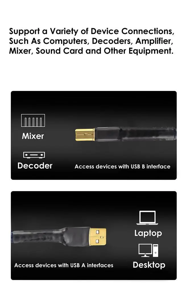 Alt view image 5 of 5 - Viborg HiFi USB Cable 4.9FT/1.5M DAC A-B OCC Digital AB Audio A to B Hi-End USB Cord for Digital-to-Analog Converter (DAC)