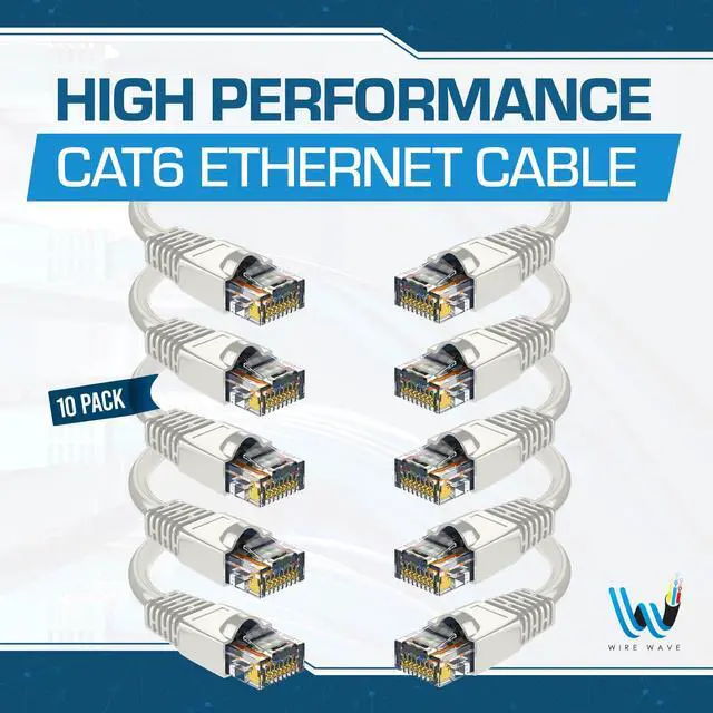 Alt view image 2 of 5 - WIRE WAVE Cat6 Ethernet Cable (10-Pack - 3 Feet - White) - High Speed 24AWG Bump Boot, Cat6 RJ45 Internet LAN Patch, Network Cable. Internet Cord, Gaming