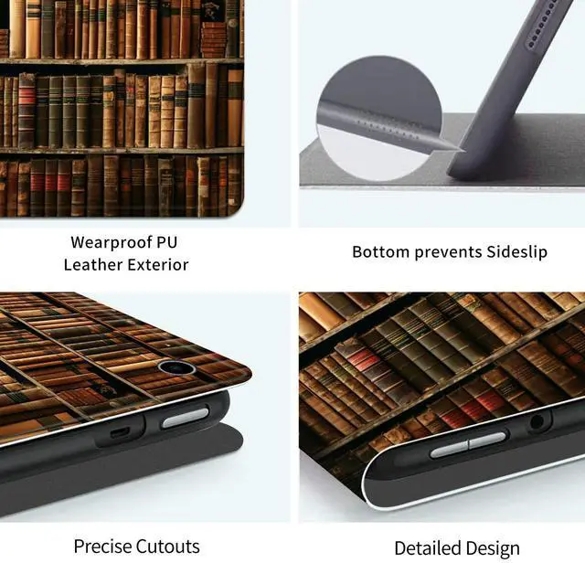 Alt view image 3 of 5 - Case for Amazon Kindle Fire HD 8 Tablet (6th/7th/8th Generation, 2016/2017/2018 Release) PU Leather Slim Lightweight Shockproof Smart Stand Cover with Auto Wake/Sleep, Library Bookshelf