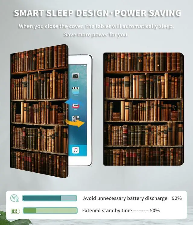 Alt view image 4 of 5 - Case for Amazon Kindle Fire HD 8 Tablet (6th/7th/8th Generation, 2016/2017/2018 Release) PU Leather Slim Lightweight Shockproof Smart Stand Cover with Auto Wake/Sleep, Library Bookshelf