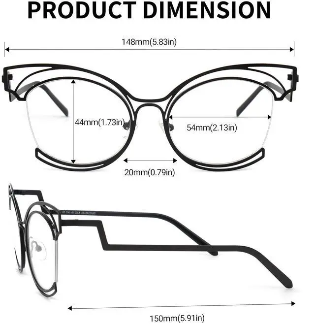 Alt view image 4 of 5 - VOOGLAM Oversize Cat Eye Non Prescription Glasses with HD Clear Lens for Women in Black Metal Frame Maggie GM0340