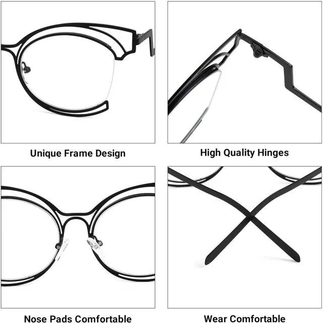 Alt view image 5 of 5 - VOOGLAM Oversize Cat Eye Non Prescription Glasses with HD Clear Lens for Women in Black Metal Frame Maggie GM0340