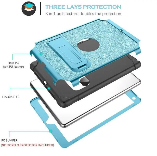 Alt view image 2 of 5 - YINLAI Case for iPad 9.7 Inch,iPad 6th 5th Generation Case,iPad air 2 Case with Kickstand Holder Glitter Bling Kid Girl Women Shockproof Protective Cover for iPad 6th 5th Gen/iPad Air 2rd Gen, Blue