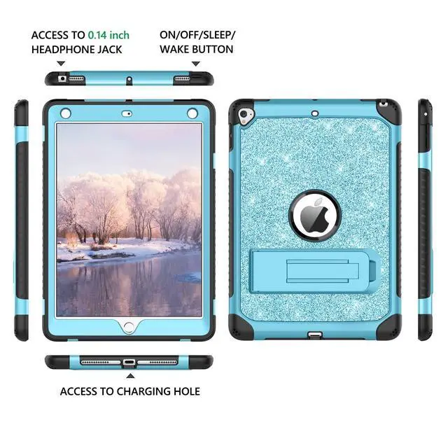 Alt view image 3 of 5 - YINLAI Case for iPad 9.7 Inch,iPad 6th 5th Generation Case,iPad air 2 Case with Kickstand Holder Glitter Bling Kid Girl Women Shockproof Protective Cover for iPad 6th 5th Gen/iPad Air 2rd Gen, Blue