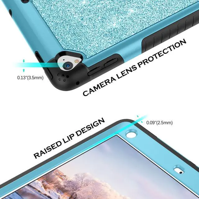 Alt view image 5 of 5 - YINLAI Case for iPad 9.7 Inch,iPad 6th 5th Generation Case,iPad air 2 Case with Kickstand Holder Glitter Bling Kid Girl Women Shockproof Protective Cover for iPad 6th 5th Gen/iPad Air 2rd Gen, Blue