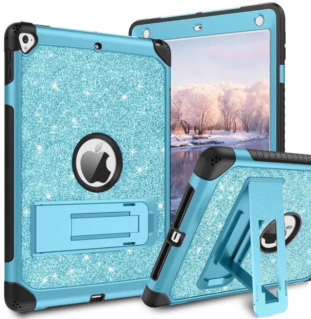 Main image of YINLAI Case for iPad 9.7 Inch,iPad 6th 5th Generation Case,iPad air 2 Case with Kickstand Holder Glitter Bling Kid Girl Women Shockproof Protective Cover for iPad 6th 5th Gen/iPad Air 2rd Gen, Blue