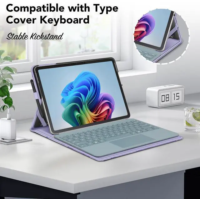 Alt view image 3 of 5 - Fintie Case for Microsoft Surface Pro 12 Inch 1st Edition (2025), Multiple Angle Viewing Portfolio Business Cover with Pocket & Stylus Holder, Compatible with Type Cover Keyboard (Lilac Marble)