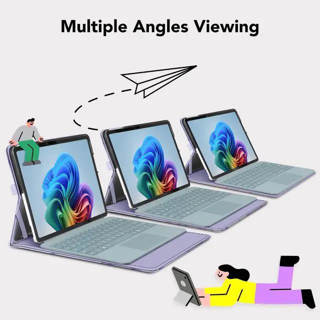 Alt view image 4 of 5 - Fintie Case for Microsoft Surface Pro 12 Inch 1st Edition (2025), Multiple Angle Viewing Portfolio Business Cover with Pocket & Stylus Holder, Compatible with Type Cover Keyboard (Lilac Marble)