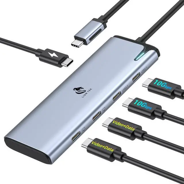 Main image of LION TEK USB C Splitter Dual Monitor with 4K@60Hz DP Alt Mode, 4-Port USB-C 3.2 Gen2 Ports Hub, USBC Hub with 10Gbps, 100W PD, Multiport Adapter Dongle for Laptop and More Type C Devices