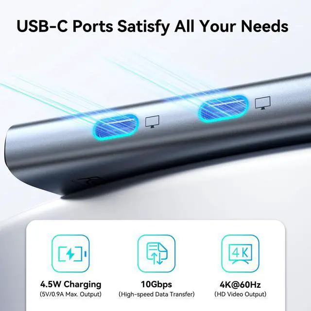 Alt view image 4 of 5 - LION TEK USB C Splitter Dual Monitor with 4K@60Hz DP Alt Mode, 4-Port USB-C 3.2 Gen2 Ports Hub, USBC Hub with 10Gbps, 100W PD, Multiport Adapter Dongle for Laptop and More Type C Devices