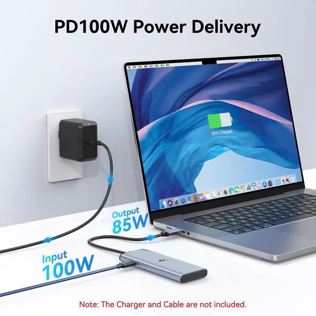 Alt view image 5 of 5 - LION TEK USB C Splitter Dual Monitor with 4K@60Hz DP Alt Mode, 4-Port USB-C 3.2 Gen2 Ports Hub, USBC Hub with 10Gbps, 100W PD, Multiport Adapter Dongle for Laptop and More Type C Devices