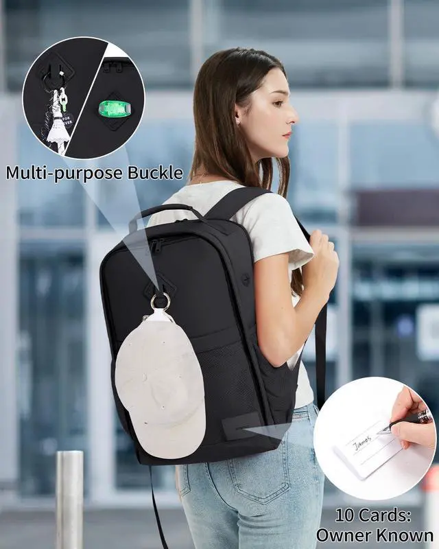 Alt view image 3 of 5 - ECOHUB Travel Backpack for Women Men, 17.3" Laptop Backpack with Hat Clip Water-Resistant Carry On Casual Daypack Lightweight Personal Item Bag with USB Charging Port for Business Travel School, Black