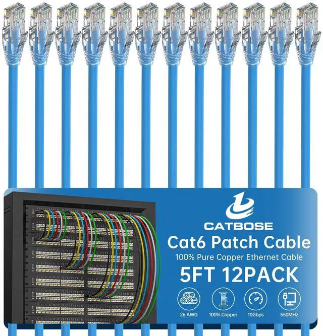 Main image of 5 Feet Cat6 Patch Cables(12 Pack), Solid Pure Copper Patch Cord, Cat 6 Ethernet Cable, UTP Network, High Speed RJ45 Internet Cables, Compatible for Router, Switche, PC, Server, PS4/5, Xbox - Blue